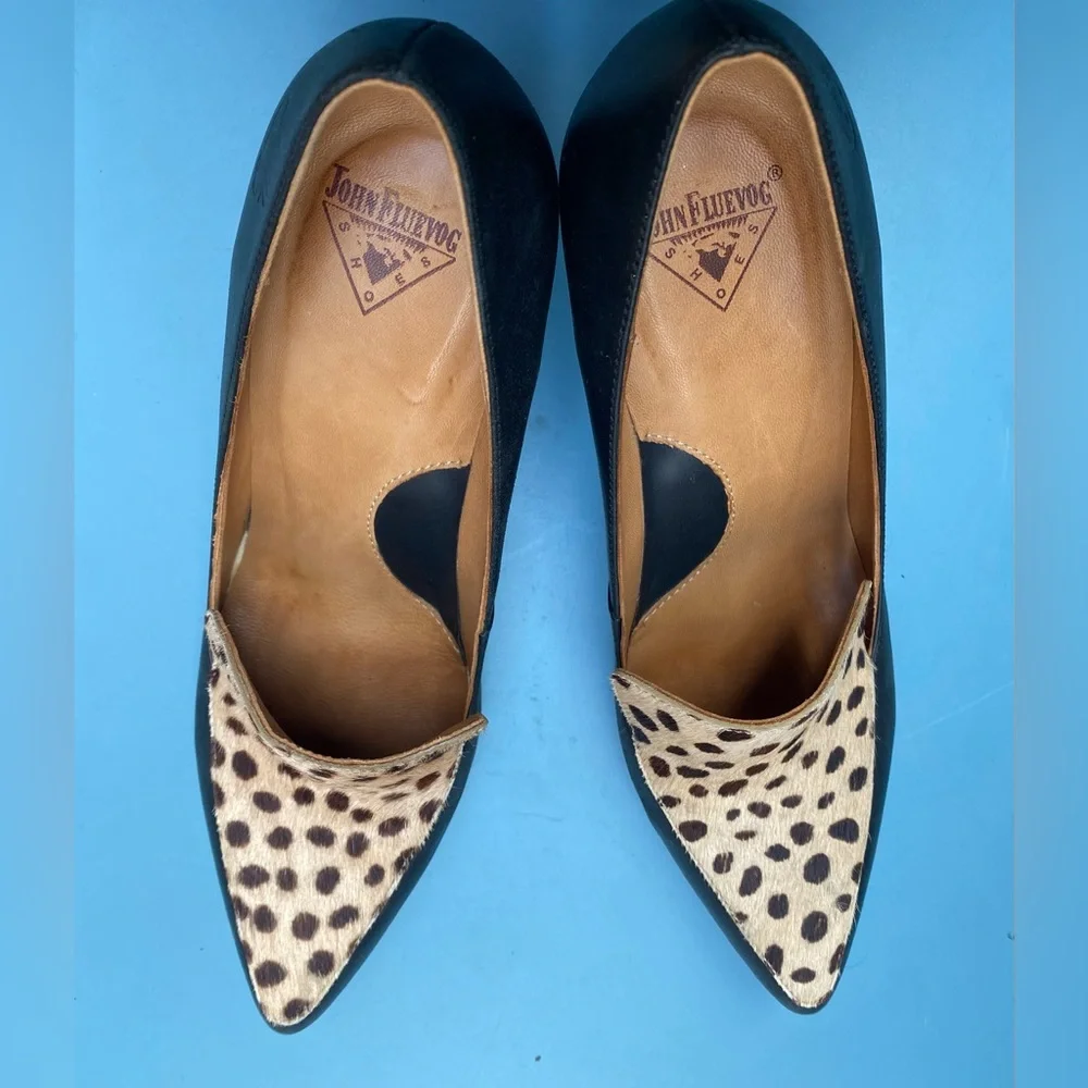 John Fluevog Big Presence Davis Leopard Black Textured Loafer Heel - US Size 7 - Picture 7 of 11